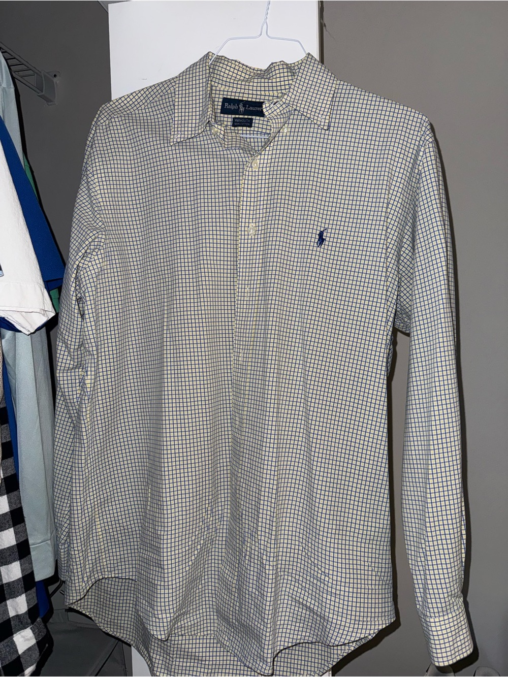 Ralph Lauren Men's Blue and Yellow Micro-Check Dress Shirt